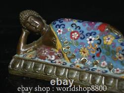 12.8Chinese Bronze Cloisonne Buddhism Shakyamuni Buddha Sleep Statue Sculpture