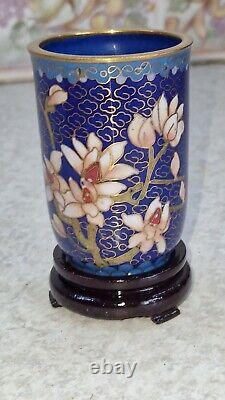 12x Franklin Mint Enamelled Chinese Cloisonne Vases/ Brush Pots On Stands + Case
