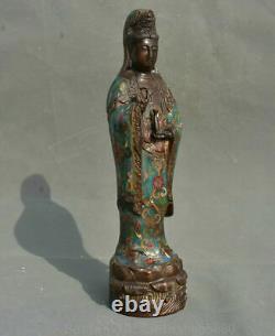 13.4 Qianlong marked China copper Cloisonne carve Guan Yin Boddhisattva statue