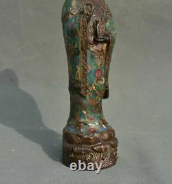 13.4 Qianlong marked China copper Cloisonne carve Guan Yin Boddhisattva statue