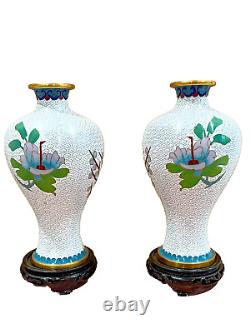 1900's Chinese Cloisonne Enamel Vase Flowers with birds 10.5 ht. On stand
