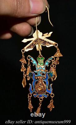 3.6 Chinese Copper Gilt Filigree Enamel Cloisonne Jewelry Earrings Pair