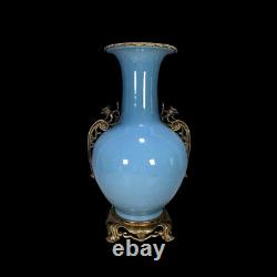 50CM Chinese Antique Vase Blue Crackled 18th Porcelain Brass Cloisonné-Marked