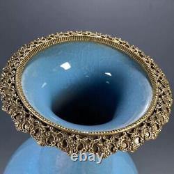 50CM Chinese Antique Vase Blue Crackled 18th Porcelain Brass Cloisonné-Marked