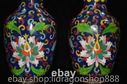 6.4 Qianlong Marked Chinese Pair Copper Cloisonne Flowers Plants Bottle Vase