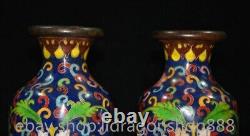 6.4 Qianlong Marked Chinese Pair Copper Cloisonne Flowers Plants Bottle Vase