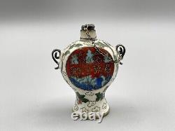 ANTIQUE CHINESE CLOISONNE ENAMEL SNUFF BOTTLE With CORK MINI HAND PAINTED SIGNED