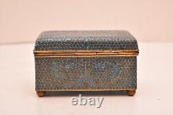 ANTIQUE CHINESE Turquoise CLOISONNE ENAMEL BOX w HINGED LID SCROLL DETAILING