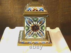 ANTIQUE Champleve/Cloisonne ONYX INKWELL & PEN STAND FINE ENAMELLING