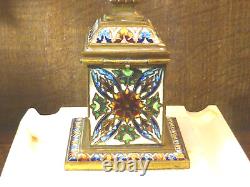 ANTIQUE Champleve/Cloisonne ONYX INKWELL & PEN STAND FINE ENAMELLING