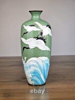 A Beautiful Japanese Ginbari Cloisonne Vase with Cranes Meiji Era