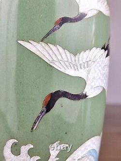 A Beautiful Japanese Ginbari Cloisonne Vase with Cranes Meiji Era