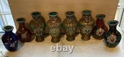 A Set Of 8 Miniature Chinese Cloisonne Vases