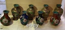 A Set Of 8 Miniature Chinese Cloisonne Vases