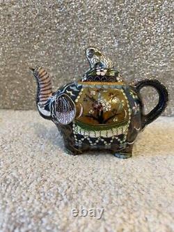 A Vintage Chinese Cloisonne Enamel Elephant Tea Pot With Rabbit LID