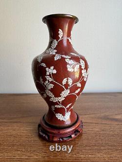 Antique 19th Century Chinese Cloisonné Bronze Vase with wooden holder #2