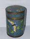 Antique 19th Century Chinese Cloisonné Lidded Box Brass Butterfly Flowers 2.5t
