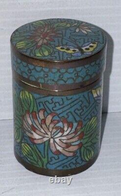 Antique 19th Century Chinese Cloisonné Lidded Box Brass Butterfly Flowers 2.5T