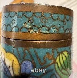 Antique 19th Century Chinese Cloisonné Lidded Box Brass Butterfly Flowers 2.5T