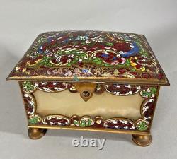 Antique 19th Century French Jewelry Box Alabaster and Cloisonné Bronze Elegance