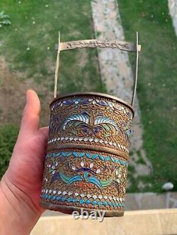 Antique Asian Brass Cloisonne Enamel Bucket