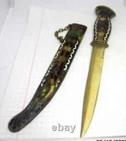 Antique Bronze Knife Double head Eagle Cloisonné Letter Opener Dagger Rare 20th