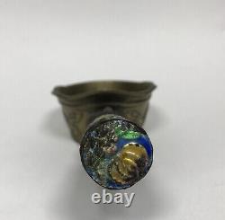 Antique Chinese Brass Grain Scoop or Ladles Floral Champleve Enamel 1891-1919