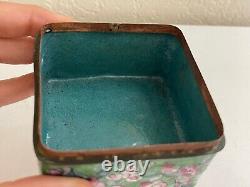 Antique Chinese Canton Enamel Cloisonne Square Box with Butterfly & Floral Dec