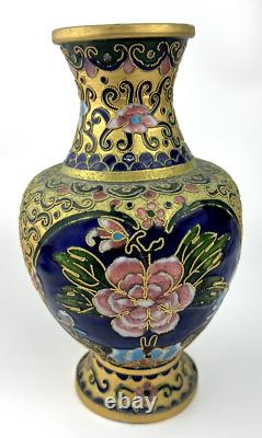 Antique Chinese Century Cloisonne Enamel Bronze Landscape Vase Handmade Old