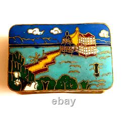 Antique Chinese China Cloisonne Cooper Enamel Snuff Pill Box Hand Made