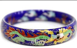 Antique Chinese Cloisonne Blue Yellow and Green Enamel Bracelet with Dragon