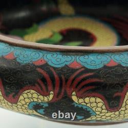 Antique Chinese Cloisonné Bowl Dragon Pursuing Flaming Pearl Decoration