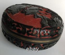 Antique Chinese Cloisonne Brass Carved Cinnabar Inlay 3 Trinket Boxes Set