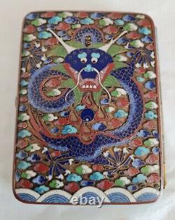 Antique Chinese Cloisonné Cigarette case. Decorated with Dragons. C19th