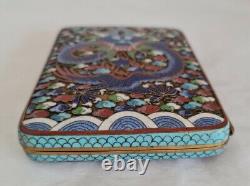 Antique Chinese Cloisonné Cigarette case. Decorated with Dragons. C19th