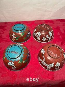 Antique Chinese Cloisonne Copper Bowls Set of 12 Hand Painted in Early 1900's