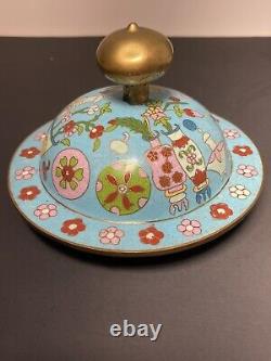 Antique Chinese Cloisonne Enamel Auspicious Symbols Lidded Ginger Jar Vase