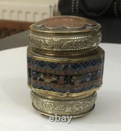 Antique Chinese Cloisonne Enamel Brass Trinket Pot Box
