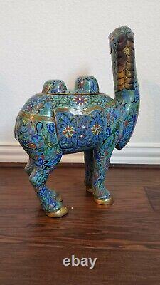 Antique Chinese Cloisonne Enamel Vase Modelled as Camel