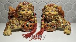 Antique Chinese Cloisonne Foo Dog Set Hand Painted. Protection & Prosperity