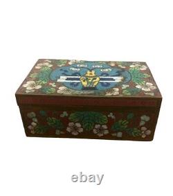 Antique Chinese Cloisonne Hinged Box Vase Floral Design 4 1/2x 3 x 1 3/4