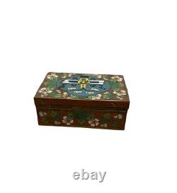 Antique Chinese Cloisonne Hinged Box Vase Floral Design 4 1/2x 3 x 1 3/4