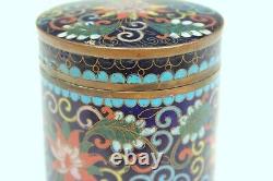 Antique Chinese Cloisonne Jar Box Cannister and Cover Copper Enamel