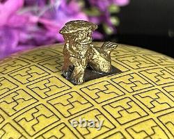 Antique Chinese Cloisonné Lidded Bowl Yellow Foo Dog Finial Late Qing 3.75W