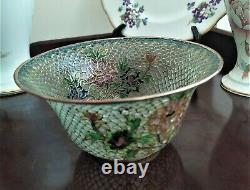 Antique Chinese Cloisonne Plique-a-Jour Translucent Floral Enamelled