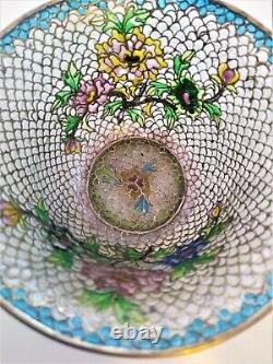 Antique Chinese Cloisonne Plique-a-Jour Translucent Floral Enamelled