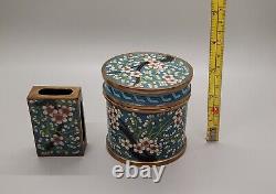 Antique Chinese Cloisonne Round Cigarette Case with lid and matchbox case. RARE