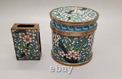 Antique Chinese Cloisonne Round Cigarette Case with lid and matchbox case. RARE