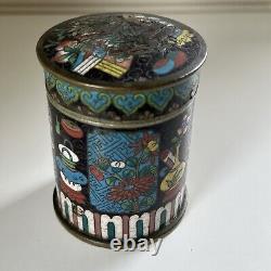 Antique Chinese Cloisonne Tea Jar Container Lidded Tobacco Cylindrical Box