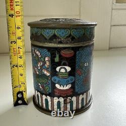 Antique Chinese Cloisonne Tea Jar Container Lidded Tobacco Cylindrical Box